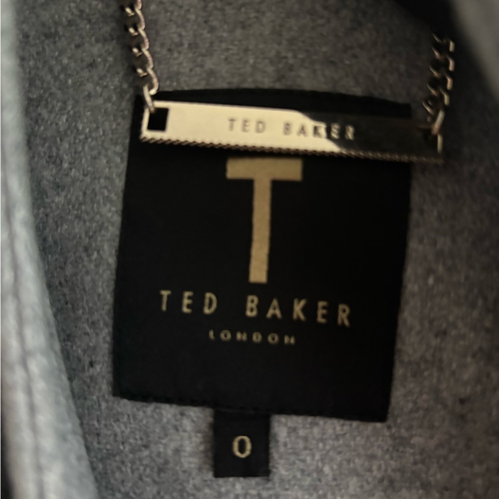 Ted Baker grey midi wool wrap coat - Picture 2 of 7